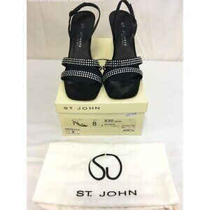 St. John Storm Black Crepe & Rhinestone Heels Women Size 8 B